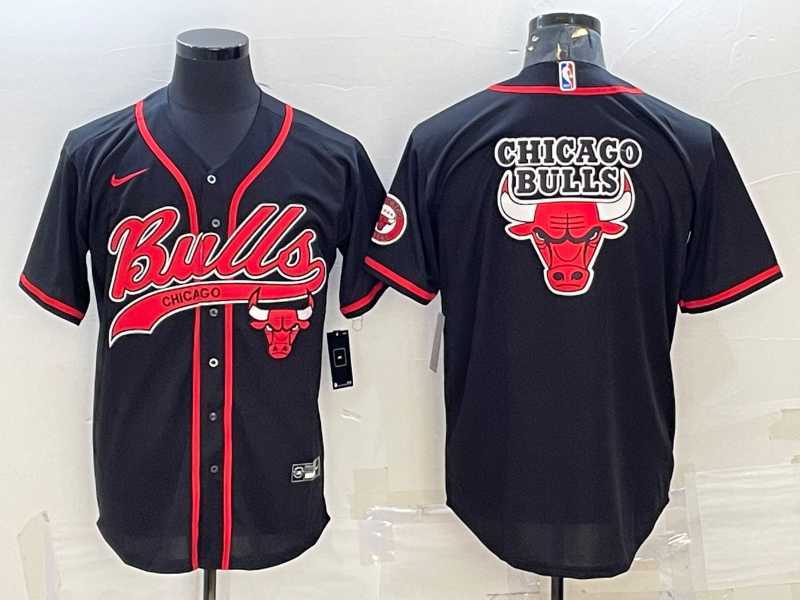 Men%27s Chicago Bulls Blank Black Team Big Logo With Patch Cool Base Stitched Baseball Jersey->chicago bulls->NBA Jersey